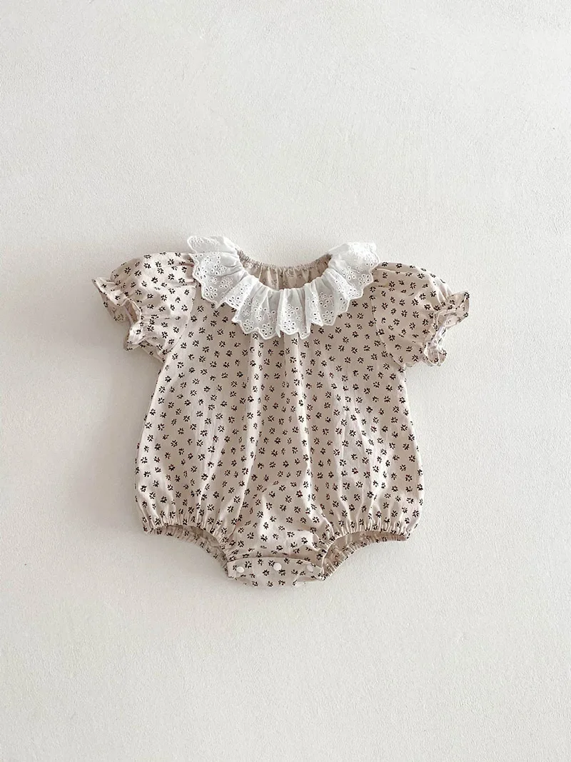MILANCEL, nuevo mono Floral de verano para niñas, mono de flores con cuello de encaje para bebés, mono infantil con mangas abullonadas de una pieza - imagen 5
