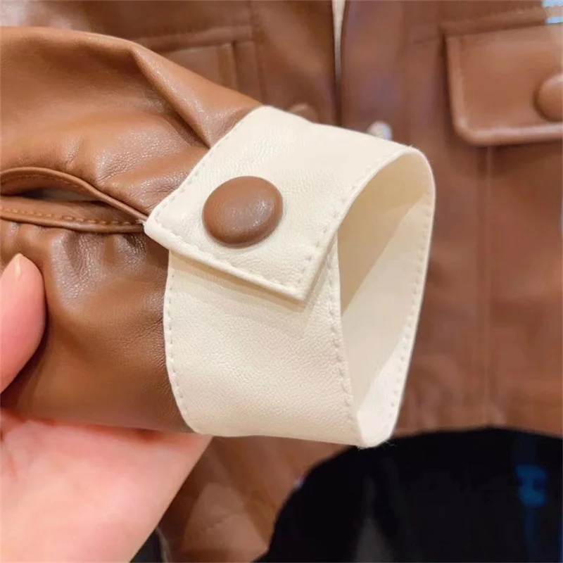 Chaqueta de cuero para niñas con solapa y estilo informal otoño - imagen 5