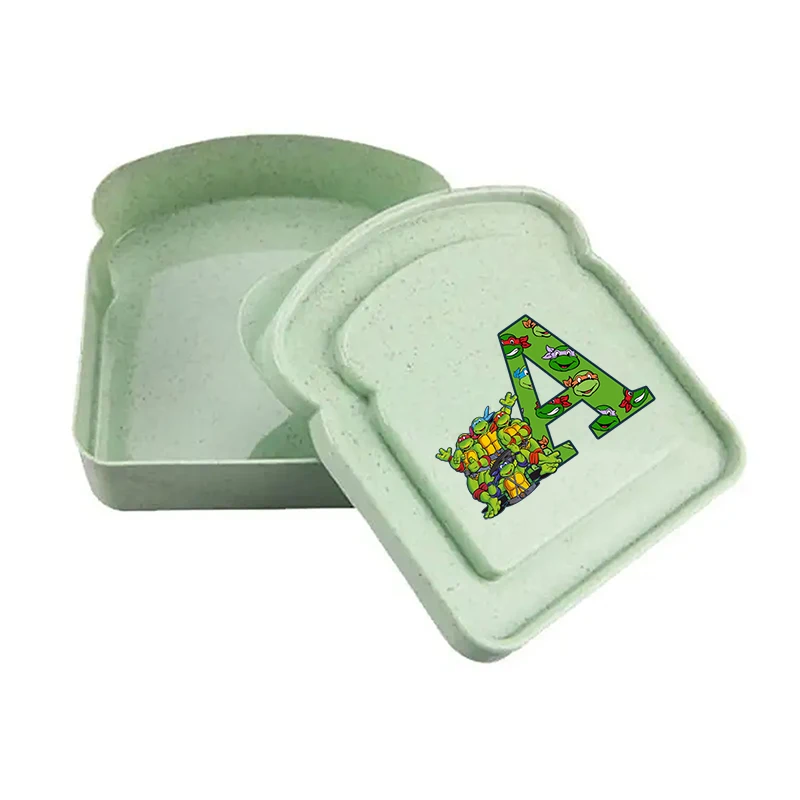 Caja de almacenamiento con dibujos de tortugas Ninja para niños, caja de almuerzo tipo sándwich, caja de almacenamiento de alimentos con letras, caja de almuerzo, regalos de cumpleaños bonitos para niños