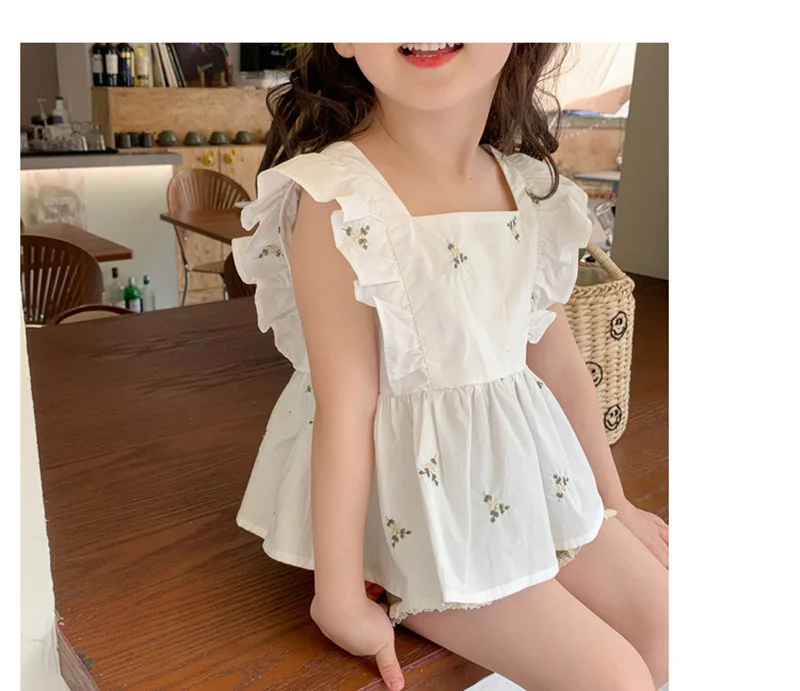 Milangel-Conjunto de ropa con bordado Floral para niñas, camiseta y pantalones cortos, ropa de verano - imagen 5