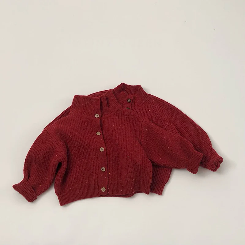 Ropa navideña para niños de 1 a 6 años, suéteres de cuello alto para niñas, cárdigans de punto rojos, traje para niños