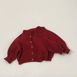 Ropa navideña para niños de 1 a 6 años, suéteres de cuello alto para niñas, cárdigans de punto rojos, traje para niños