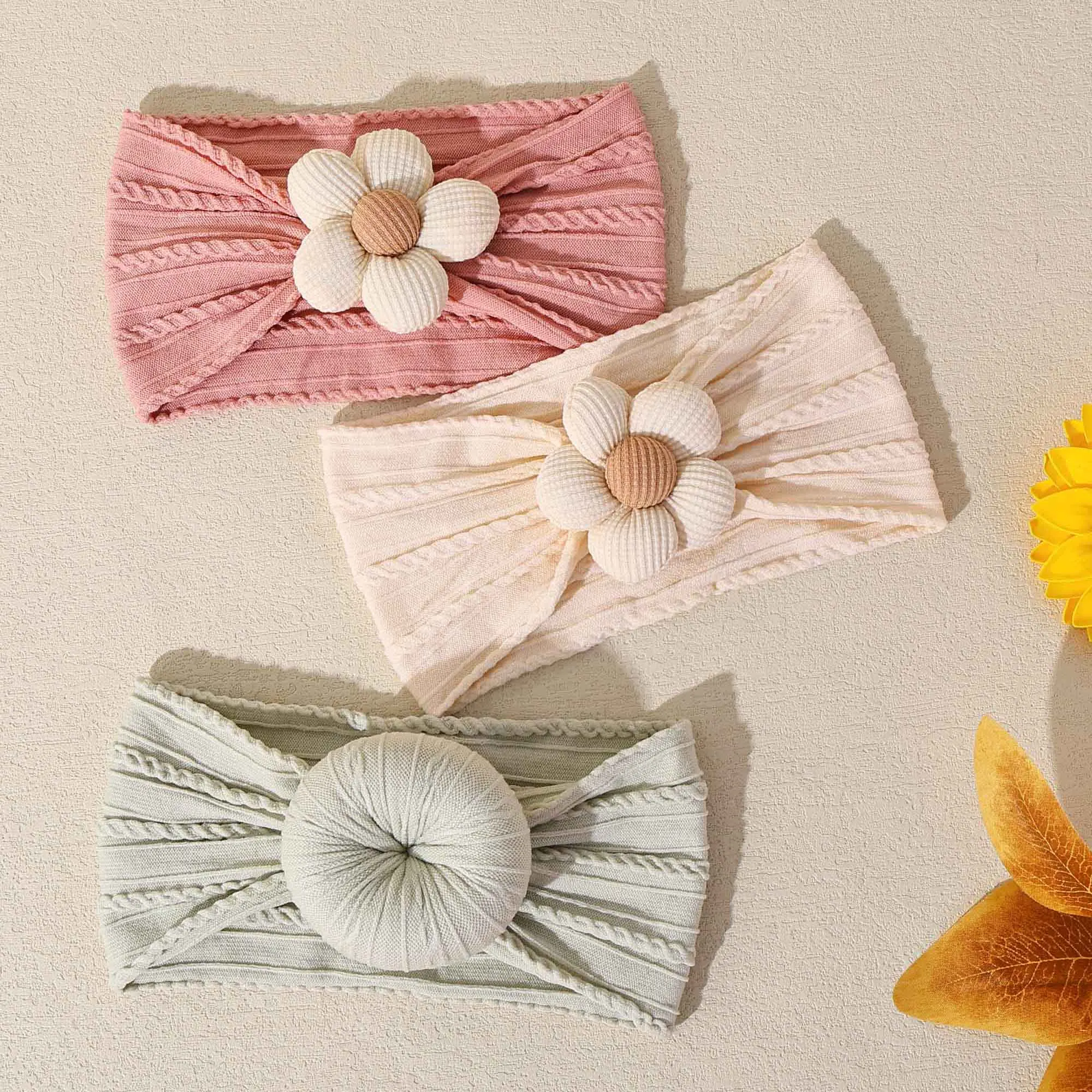 4 Uds. Diademas para niña, diademas con lazo de flores para recién nacido, turbante elástico suave para niños, accesorios para el cabello para bebés - imagen 3