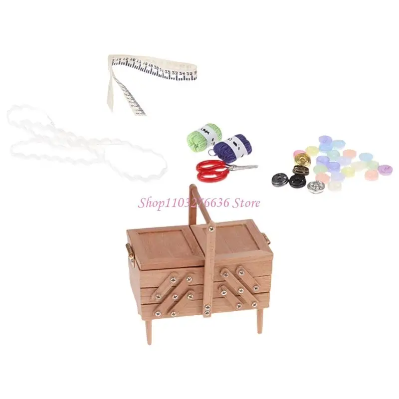 Herramientas de costura retro, organizador de hilos, mini muebles con diseño funcional para exhibición de casas de muñecas - imagen 5
