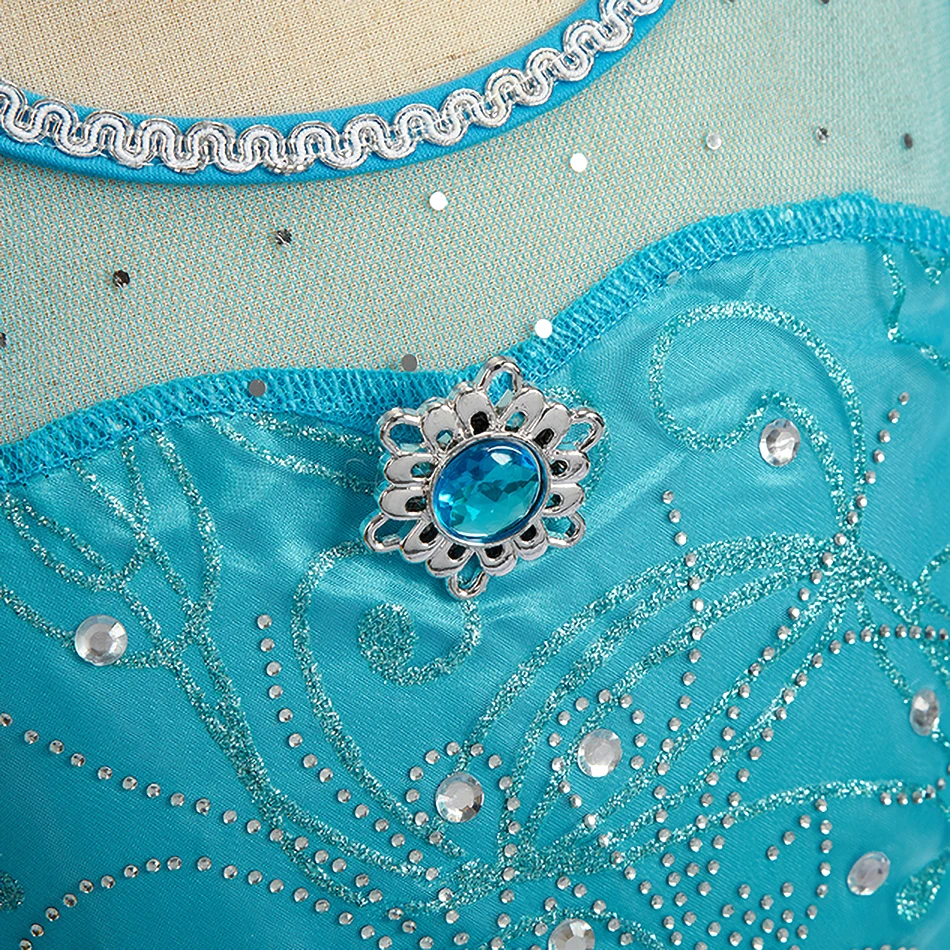 Vestido de Elsa de Halloween para niñas, disfraz de princesa de fiesta para niños, disfraz con capa larga, ropa de Carnaval de reina de la nieve - imagen 3