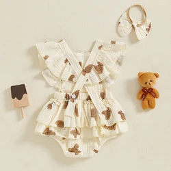 Pelele verano con estampado de oso para bebé – Con diadema