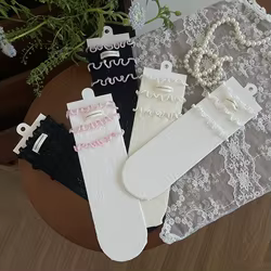 1 par de calcetines sencillos coreanos hasta la pantorrilla para niños y niñas, calcetines con volantes de Color sólido Jacquard para niños, calcetines escolares de algodón suave para primavera y verano