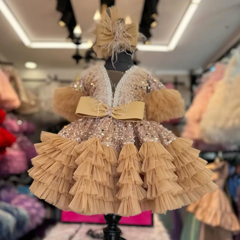 2025 vestido de princesa de lentejuelas para niñas, tutú de tul brillante para fiesta de 1er cumpleaños, vestido de niña de flores, vestidos directos de fábrica para bebés y niños - imagen 5