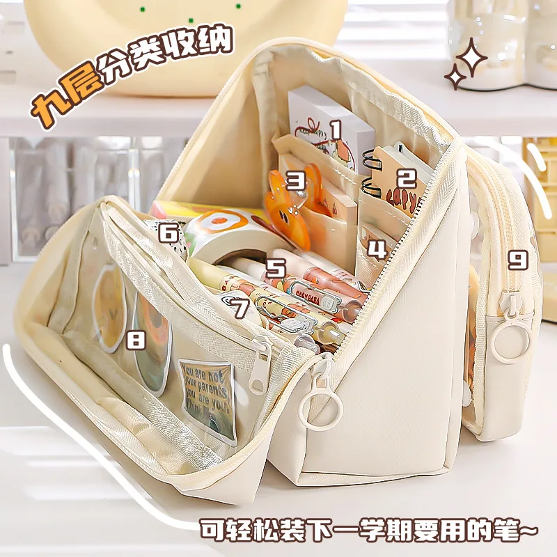 Estuche para lápices multicapa de gran capacidad, estuche para lápices de papelería para niñas, estuche para lápices de tela de algodón para niñas, regreso a la escuela - imagen 5