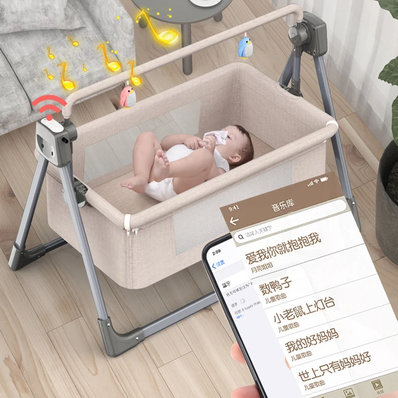Cuna para bebé de 0 a 3 años, mecedora eléctrica inteligente multifuncional para dormir, cesta para dormir para bebé recién nacido, cama elevadora, cama bb - imagen 4