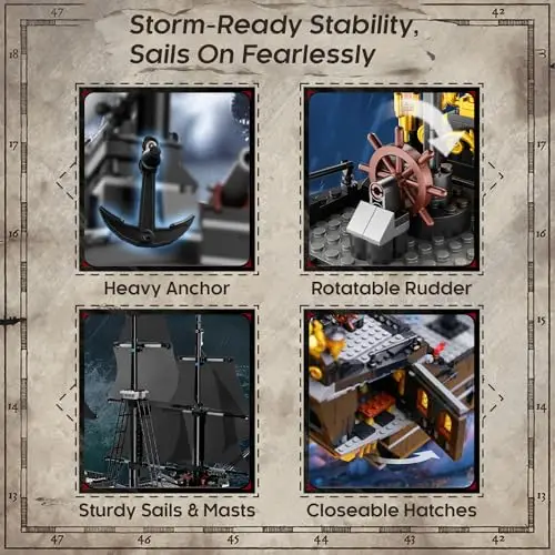 Bloques de construcción de barco pirata negro, esqueleto, modelo de barco fantasma, decoración de escritorio, juguete educativo DIY, regalo de vacaciones para niños, 1424 Uds. - imagen 4