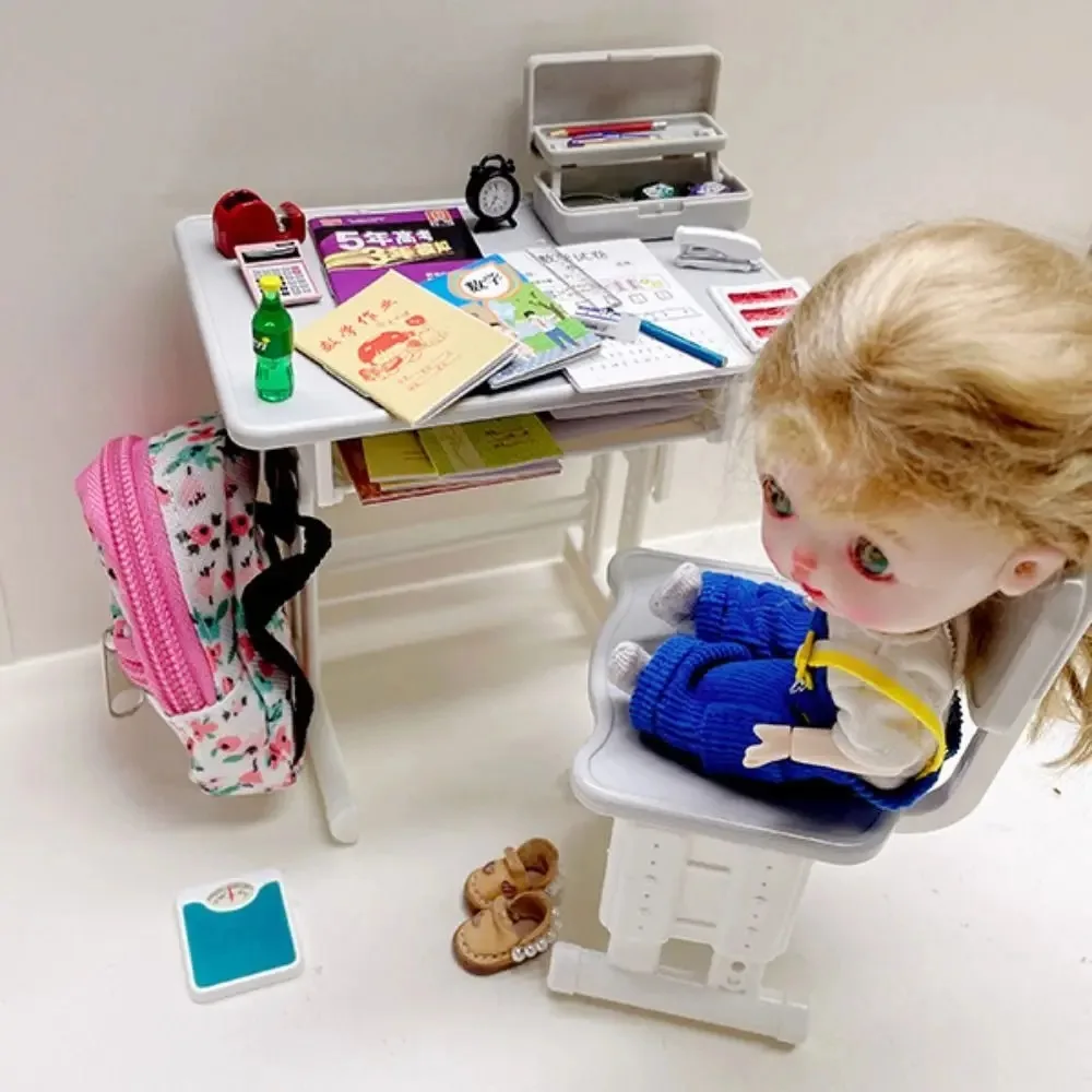 Juego de sillas, muebles, modelo de casa de muñecas simulada, escritorios, modelo de estudio de escritura, caja de lápices, escritorios escolares en miniatura, 1 Juego