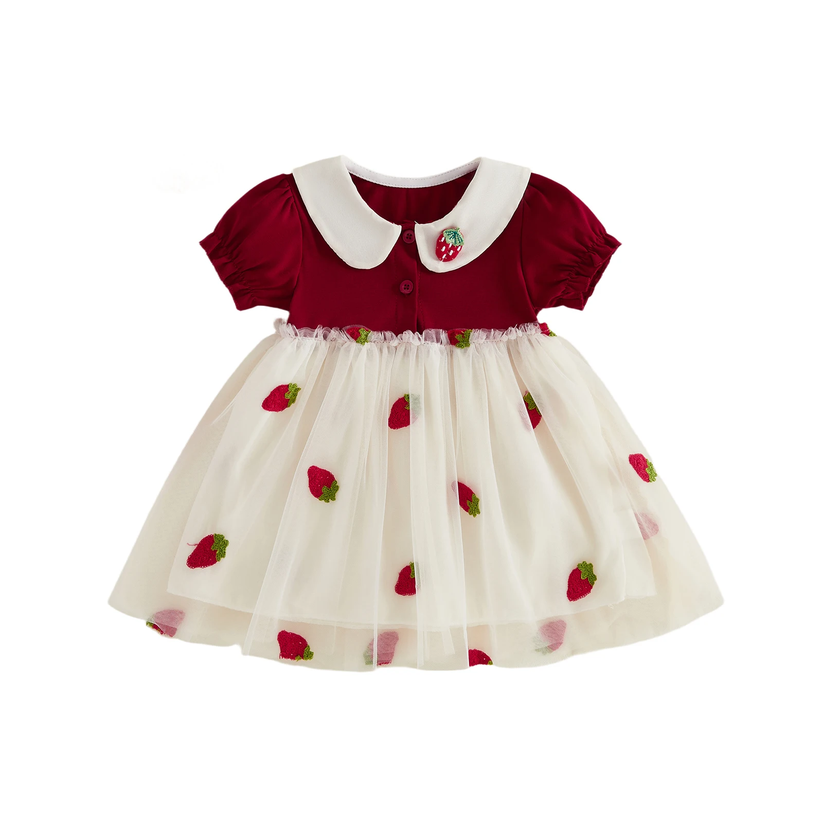 Vestido de tul fresa con patchwork y cuello muñeca para niña