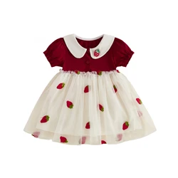 Vestido de tul fresa con patchwork y cuello muñeca para niña