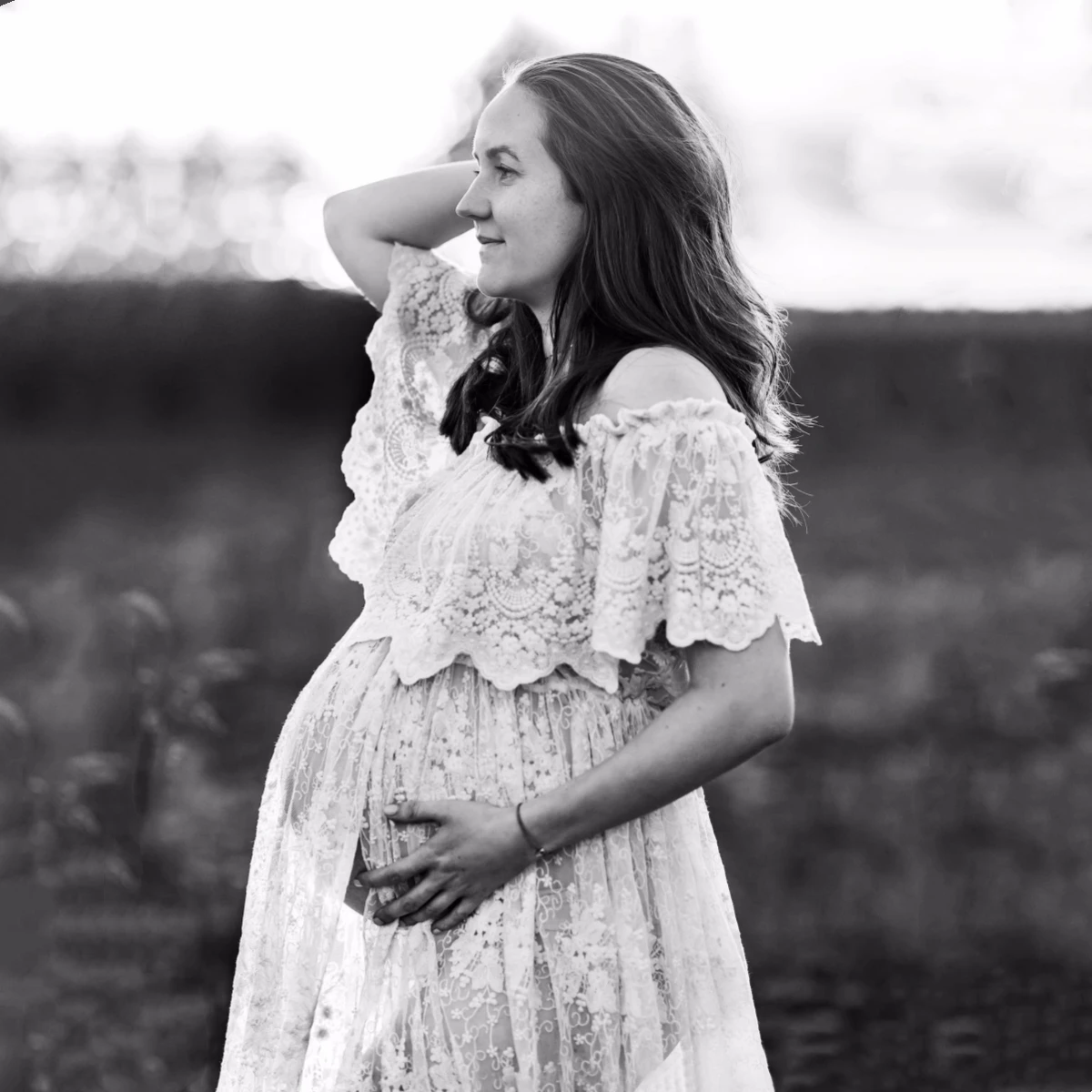 Vestido de maternidad maxi de encaje bordado para sesión de fotos - imagen 5