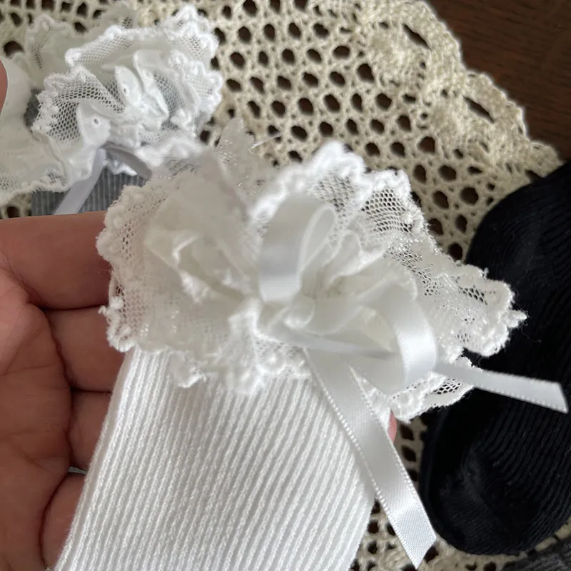 Nuevos calcetines holgados de algodón estilo princesa coreana, calcetines tobilleros de encaje bordado de doble capa para niños, calcetines suaves de algodón para primavera - imagen 4