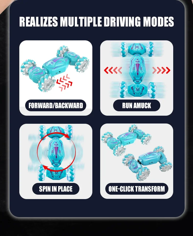 Coche teledirigido, vehículo de control remoto, detección de gestos acrobáticos, coches RC controlados a mano, torsión todoterreno con luces LED, regalos para niños - imagen 3