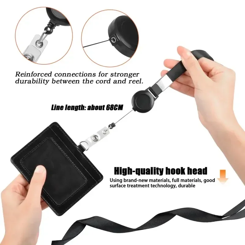 Portatarjetas de identificación Simple para trabajador, carrete de insignia retráctil de Color negro, cordón para personal, insignia de tarjeta de trabajo retráctil, suministros de oficina - imagen 4