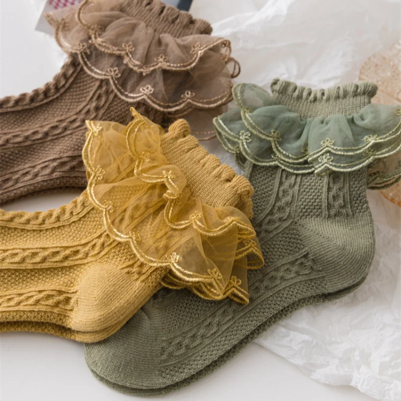 Lawadka-calcetines con tutú de encaje para niñas, medias de algodón con volantes, a la moda, de 1 a 15 años, 3 pares - imagen 5