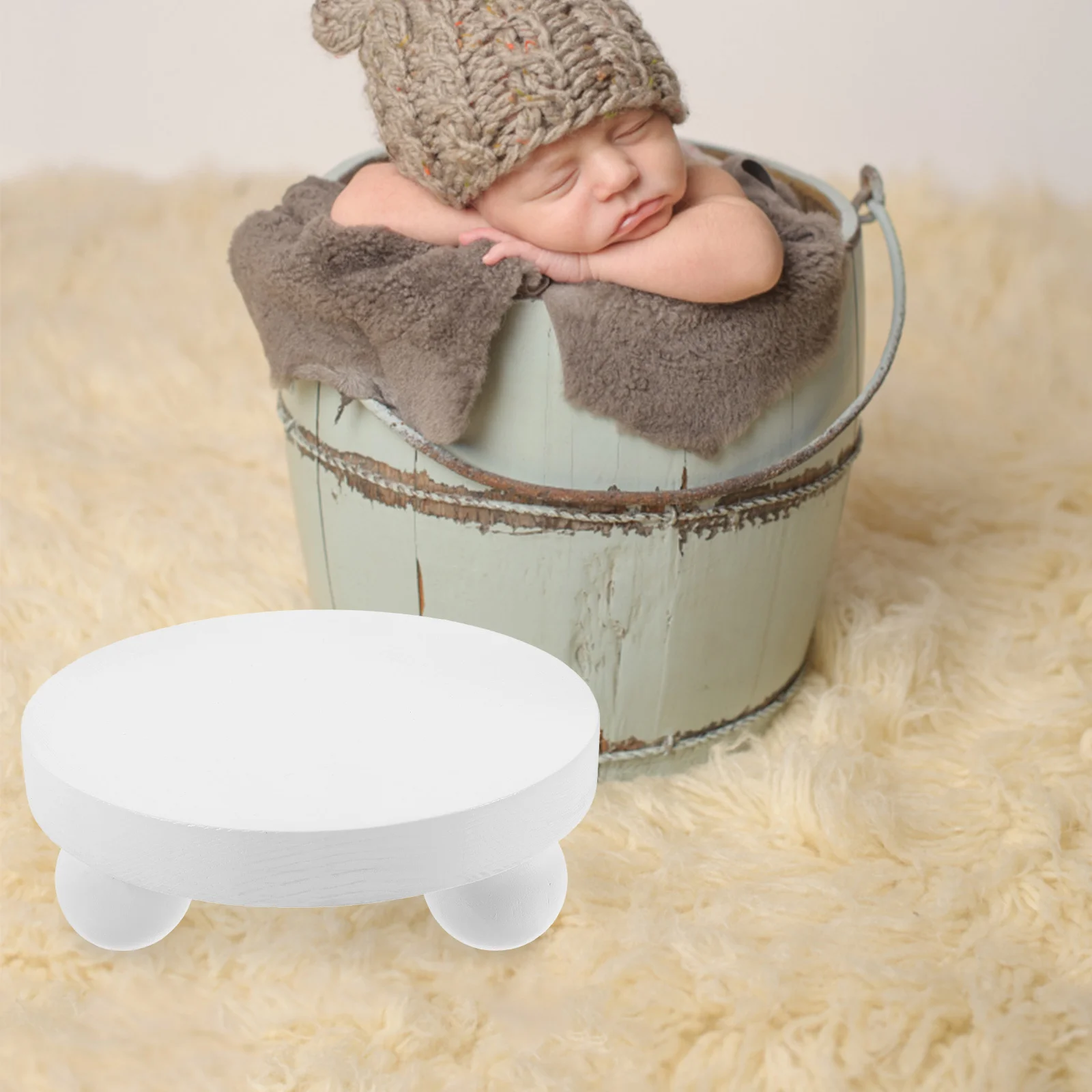 Accesorios de madera pequeños accesorios de fotografía Mini taburete redondo soporte elevador de madera Natural taburete decorativo para exhibición de plantas en el hogar - imagen 3