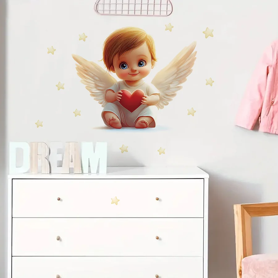 Boy and girl angel wall stickers, star self-adhesive cartoon wall stickers, bedroom and children's room decoration wall stickers - imagen 4