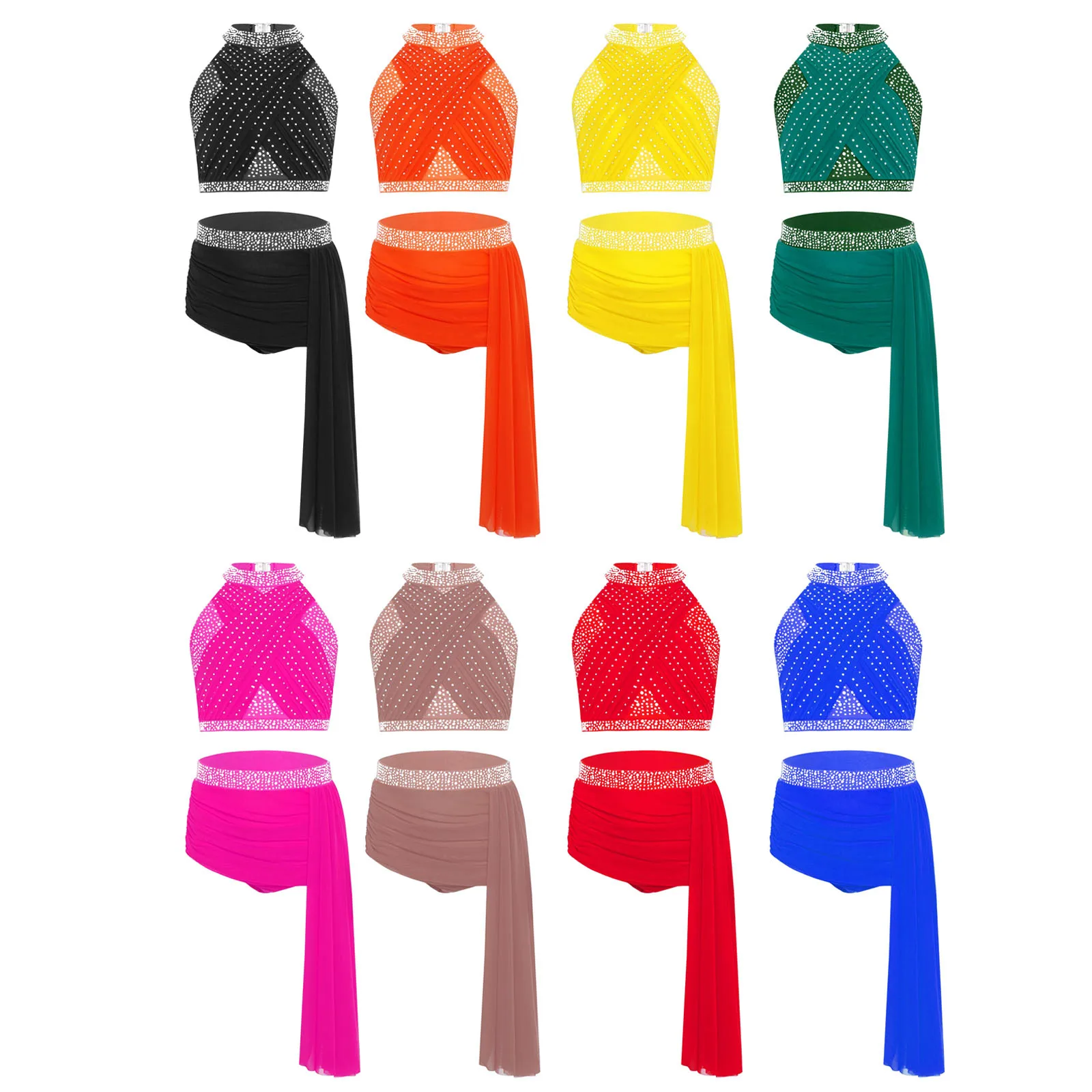 Conjuntos de baile lírico de Ballet para niñas, Ropa de baile latino contemporánea moderna, Top corto sin mangas con superposición de malla y falda, disfraz - imagen 2