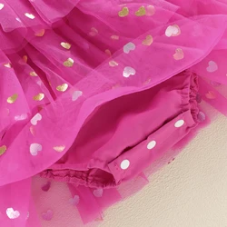 Tregren Vestido mameluco tul niña – San Valentín corazón purpurina