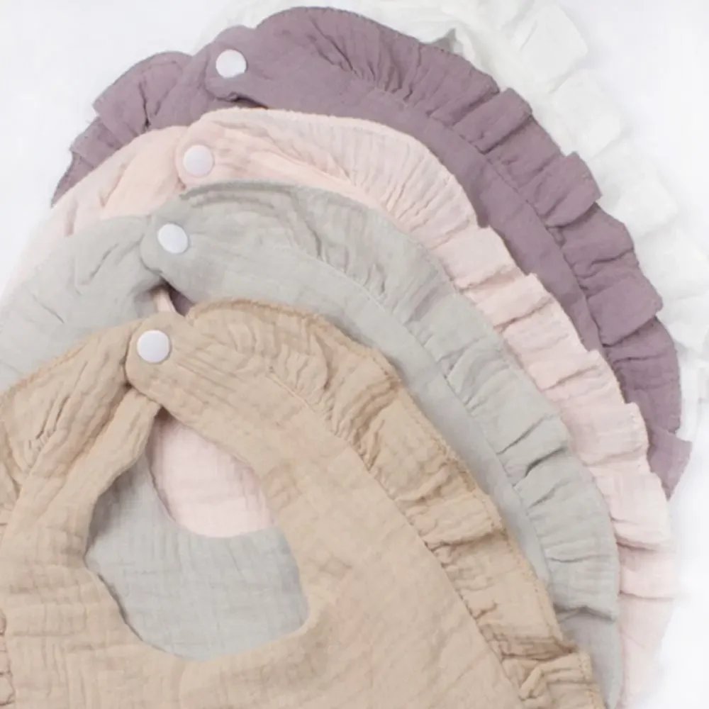 Baberos de muselina suave de alta calidad, Bandana absorbente con volantes, Baberos para baba, babero de Saliva para recién nacidos de color sólido, para niños y niñas - imagen 3