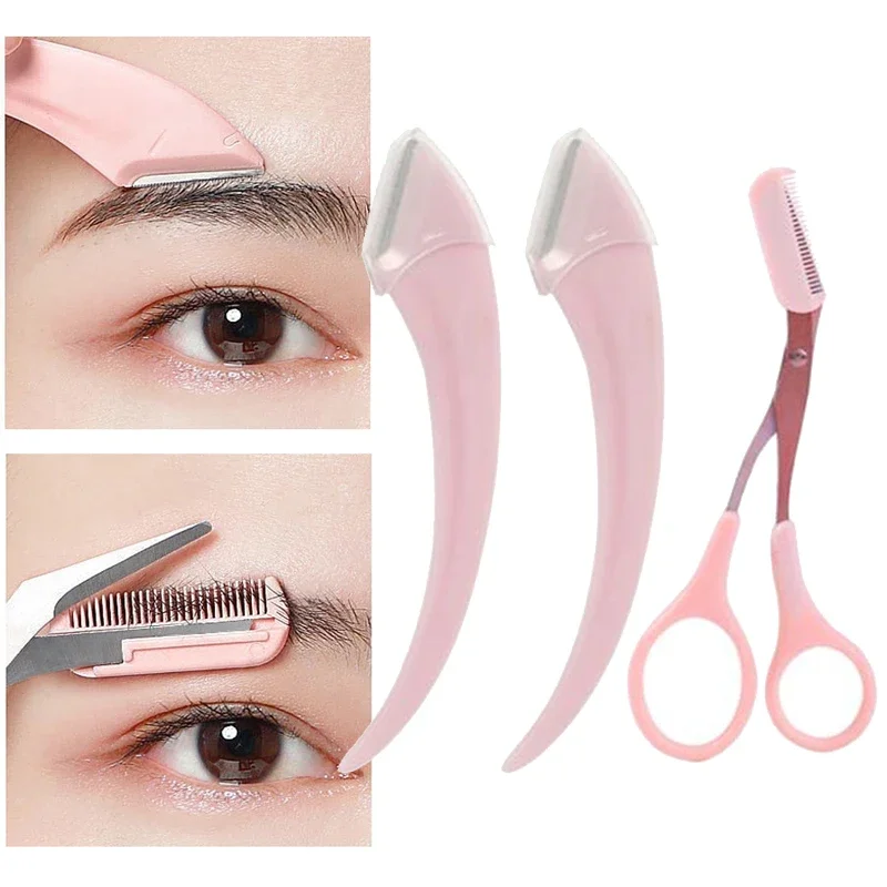 Cuchillo para cejas y cara, afeitadora de cejas para mujer, tijeras para cejas con peine, recortador de cejas, raspador, 1/2/3 Uds.