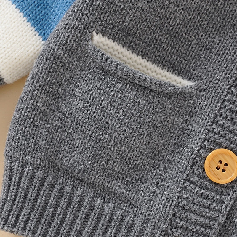 Suéter de punto para bebé recién nacido, ropa para niños pequeños de 0 a 18M, Tops, chaqueta a rayas a la moda, cárdigan de manga larga para niño y niña, otoño - imagen 5
