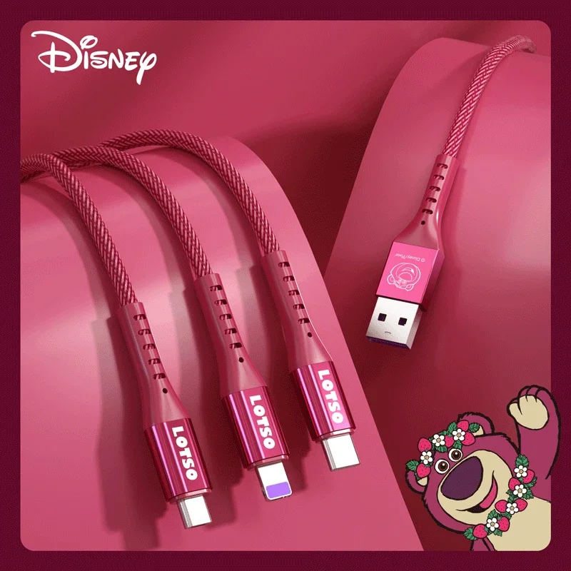 Cable de carga de datos 3 en 1 de Disney, Cable de carga rápida de fresa Winnie The Pooh Frozen para cargador USB Micro tipo c Lightning - imagen 2