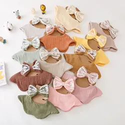 Babero bebé algodón suave – Set con diadema lazo encaje