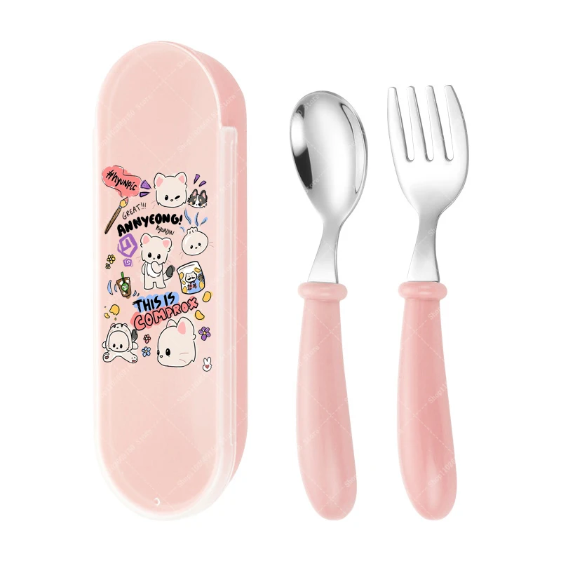 Juego de tenedor y cuchara con caja de almacenamiento de Anime SKZ ooed, cubiertos de moda para niños, vajilla portátil de dibujos animados, regalo de cumpleaños y Navidad para niña 2026 - imagen 5