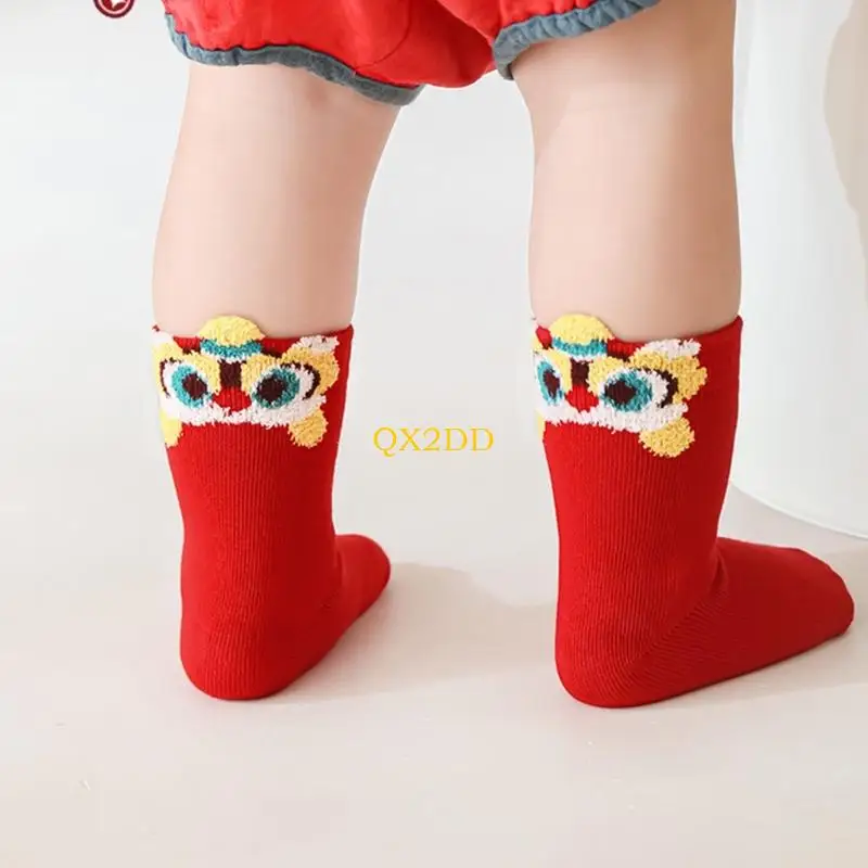 QX2D Calcetines elásticos para niños media pantorrilla Diseño festivo celebración algodón peinado para vacaciones