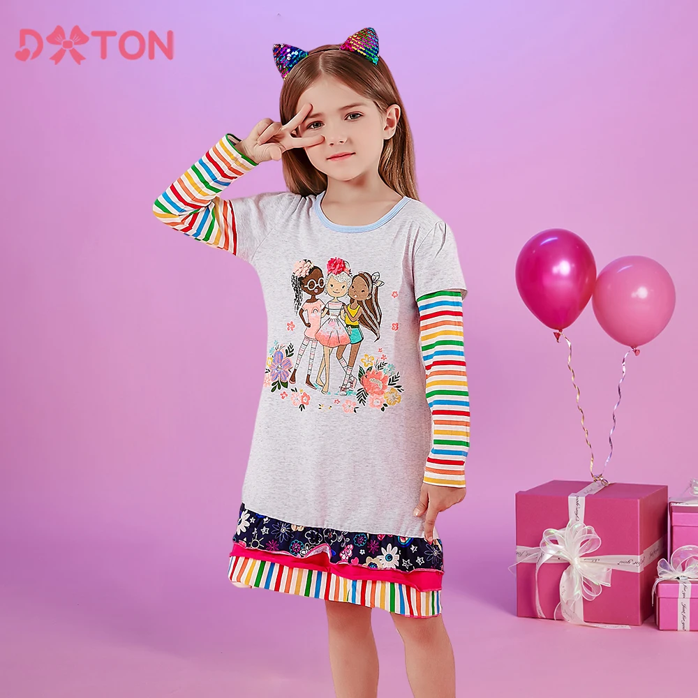 DXTON vestido primavera niña estampado floral con manga arcoíris