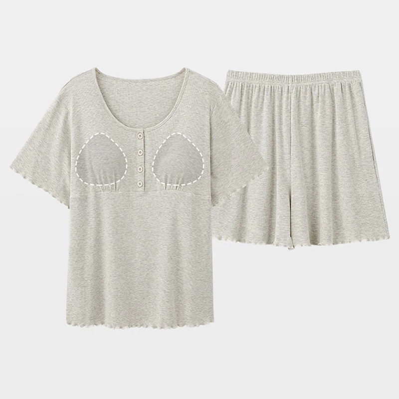 Pijamas para mujeres embarazadas, pantalones cortos finos de verano, conjunto de Modal de colores con cojín para el pecho, ropa de casa para amamantar posparto - imagen 2