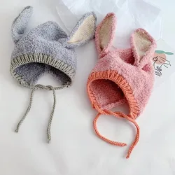 Cute Cartoon Baby Bunny Hat Thick Warm Rabbit Kids Beanie Solid Color Photo Props Infant Ear Protection Cap for Baby Boy Girl