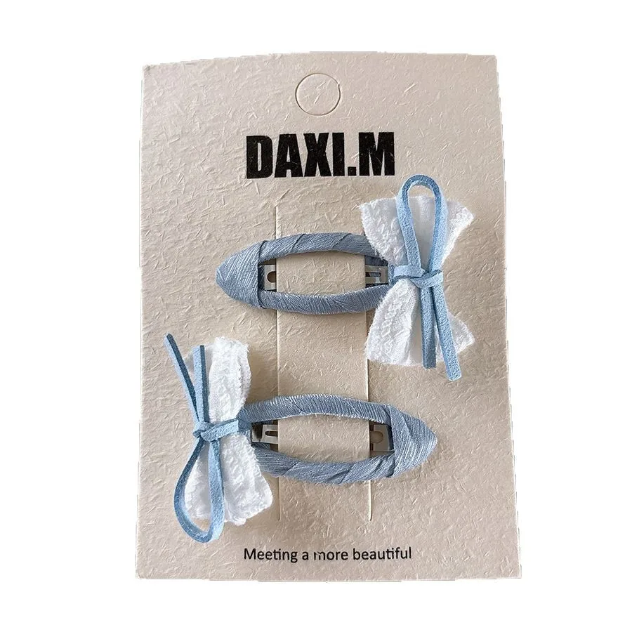 Pinza para el pelo a cuadros azul de tela para niñas, flequillo con agradable arco, horquilla con Clip LATERAL, flequillo versátil a la moda para niñas, diademas con Clip BB - imagen 5