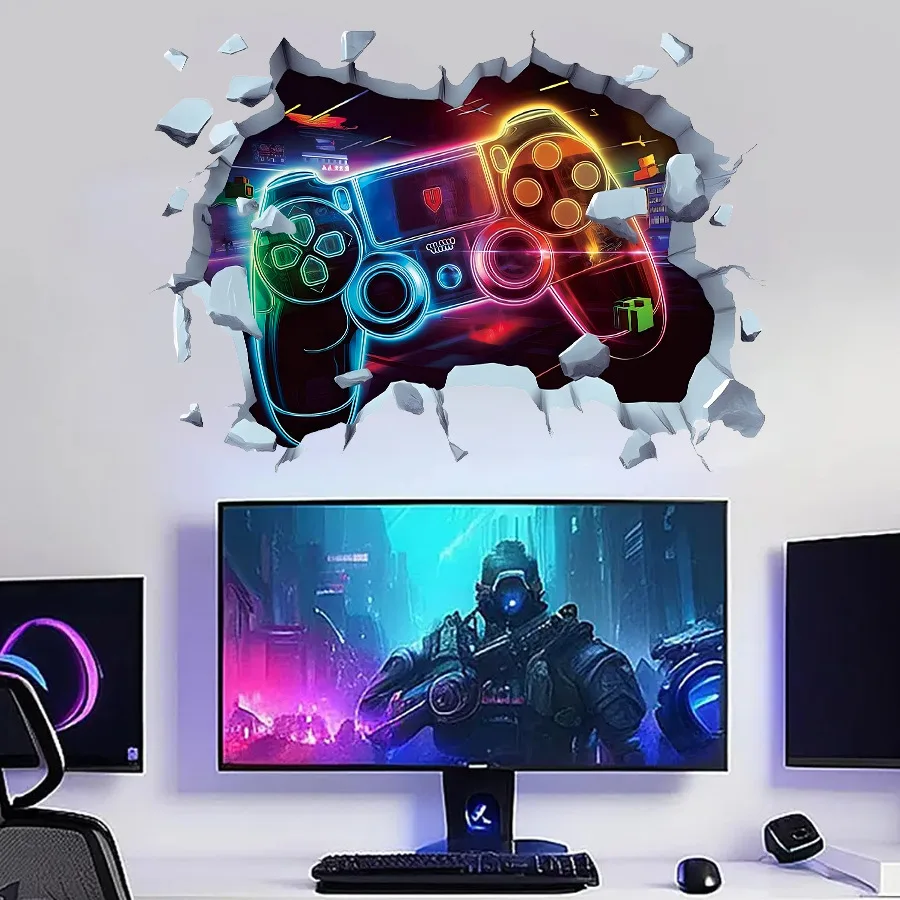 Pegatinas de pared creativas para dormitorio, sala de juegos, decoración de fondo de pared, controlador de juego, calcomanía de pared, papel tapiz autoadhesivo - imagen 4
