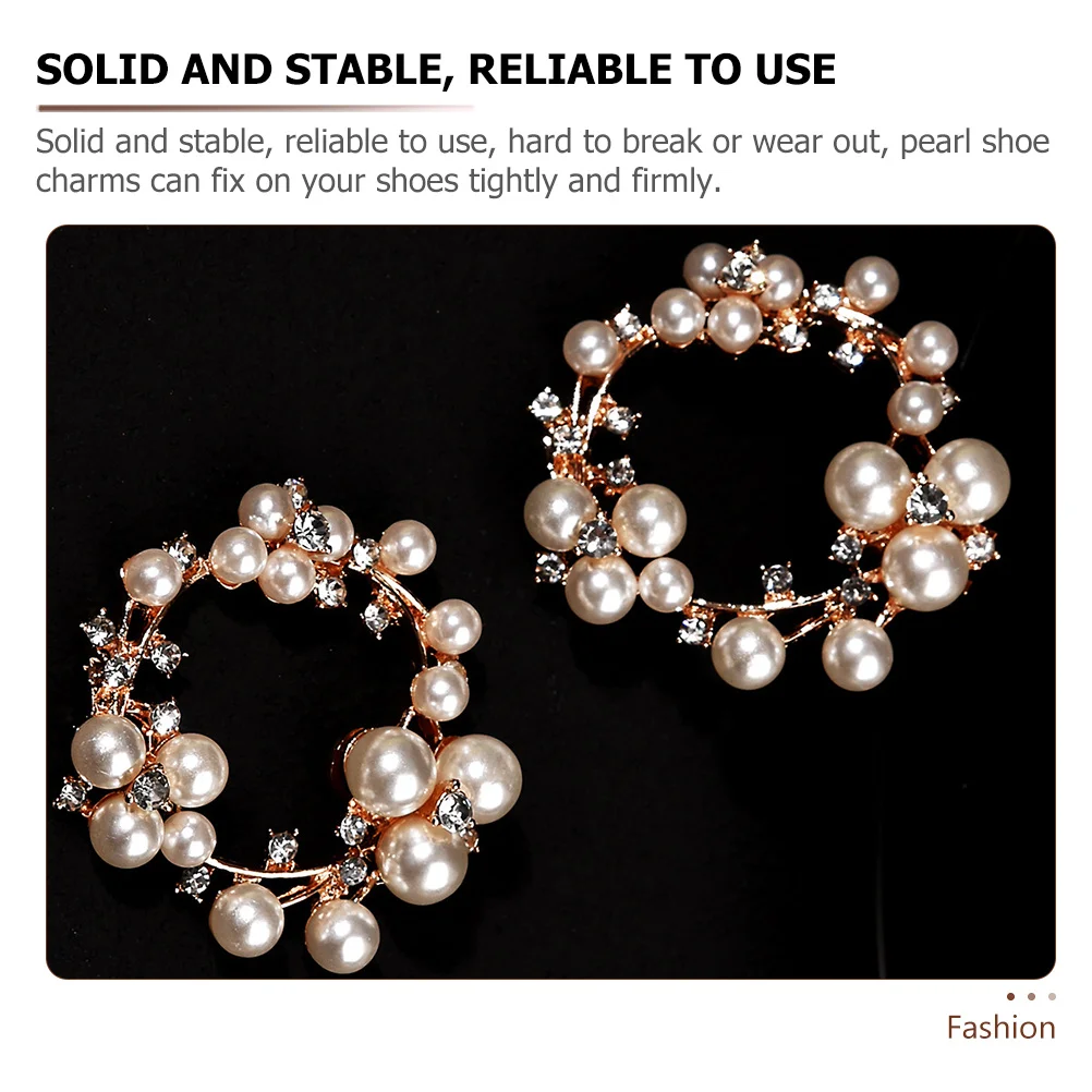 2 pares de Clips de zapatos de perlas para bombas, hebilla de diamantes de imitación, adornos de zapatos, Clip elegante y cómodo para oficina - imagen 3