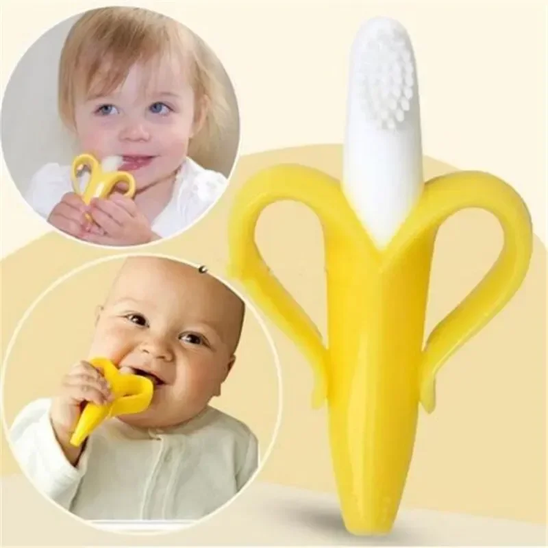 Cepillo de dientes 2 en 1 con forma de plátano para niños, mordedor para niños pequeños, cepillo de dientes de entrenamiento de silicona sin BPA, cuidado Dental para masticar para bebés - imagen 4