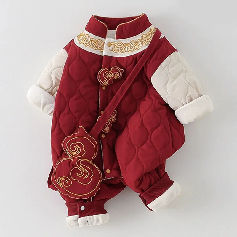 Mono de felpa rojo para bebé – Cálido y suave en invierno - imagen 2