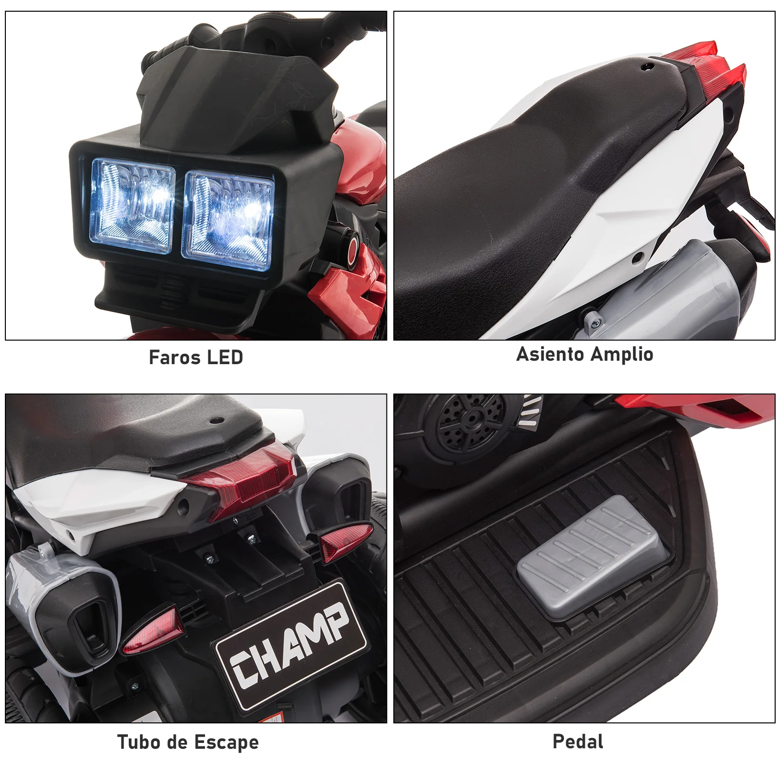 HOMCOM Moto Eléctrica Infantil con 3 Ruedas para +3 Años Triciclo con Pedal para Niños Batería 6V con Luces Música 86x42x52 cm - imagen 4