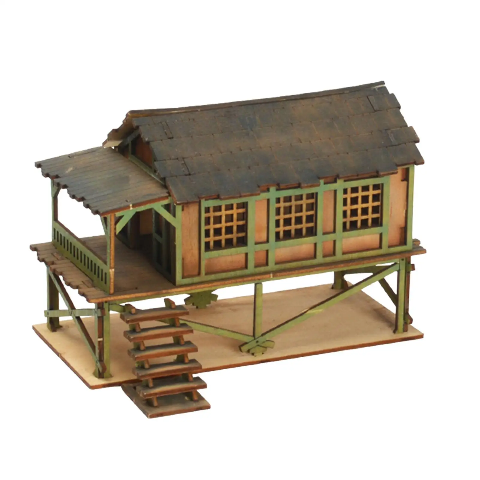 1/72 Models House DIY Crafts Unassembly DIY Wooden House Assemble Miniature Scene Layout Sand Table Decor Diorama Layout