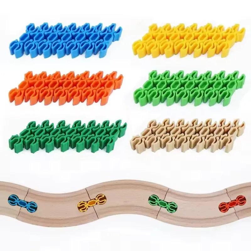 Accesorios de vías de tren de madera para niños, Conectores de plástico, junta fijadora apta para vías de madera de marca, juguetes ferroviarios, 5 uds. - imagen 3