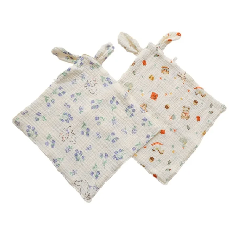 Toalla de bebé de gasa de 4 capas de 30x30cm con orejas grandes, toallita de algodón arrugada para el cuidado del recién nacido, toalla facial con babero multiusos de dibujos animados - imagen 5