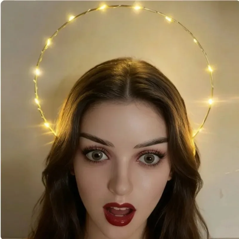 Corona de perlas con halo iluminado – Accesorio ángel para niña - imagen 5