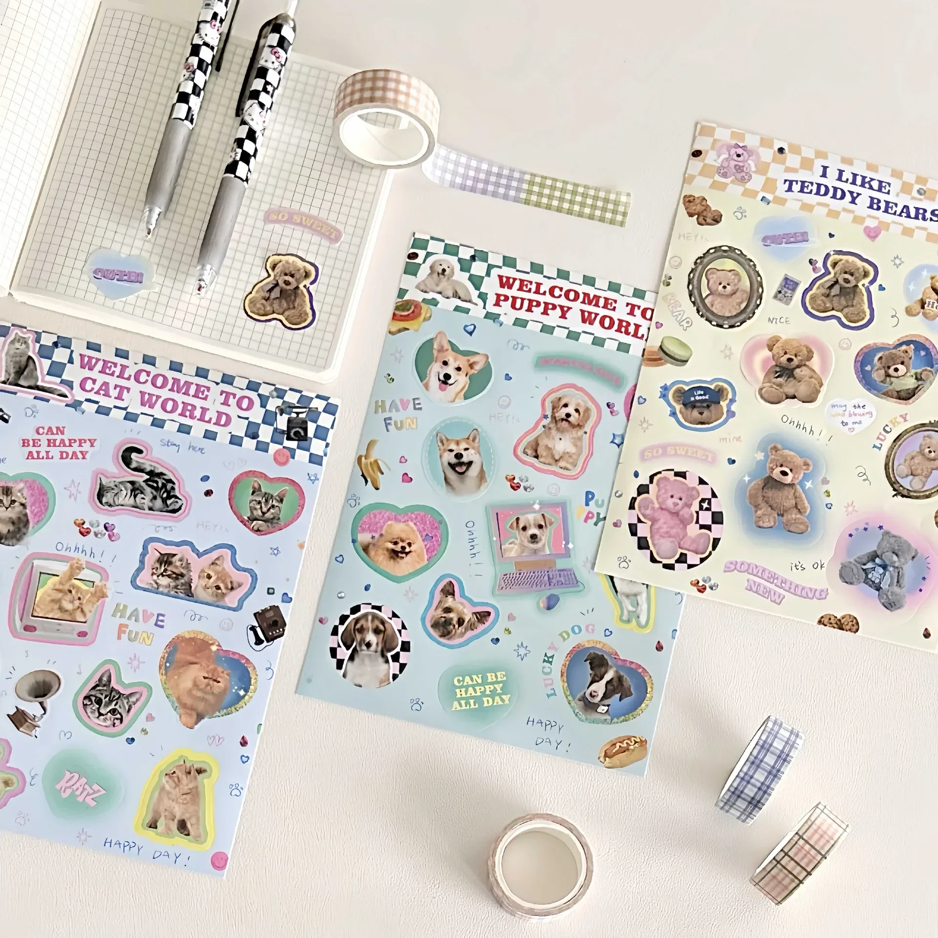 1 Uds. Pegatina de animales de dibujos animados de papel Kawaii, pegatina de equipaje con grafiti de gato de dibujos animados, pegatinas DIY de animales Vintage para guitarra - imagen 3