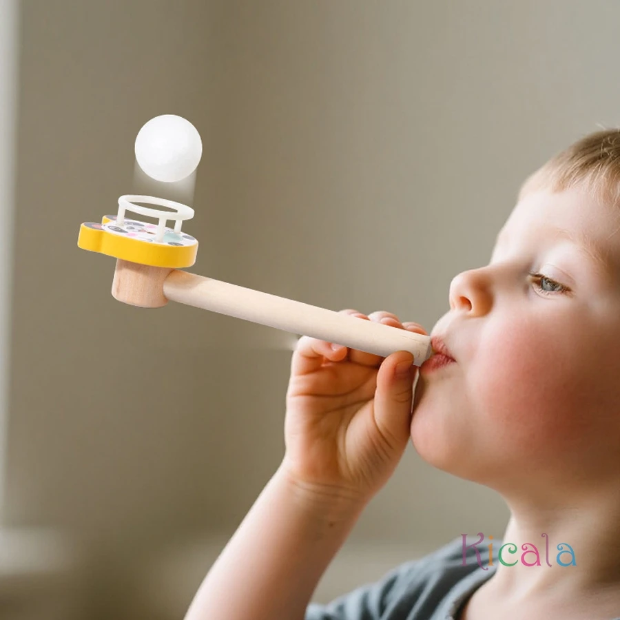 Juego de soplo y equilibrio de madera con bolas flotantes - imagen 4