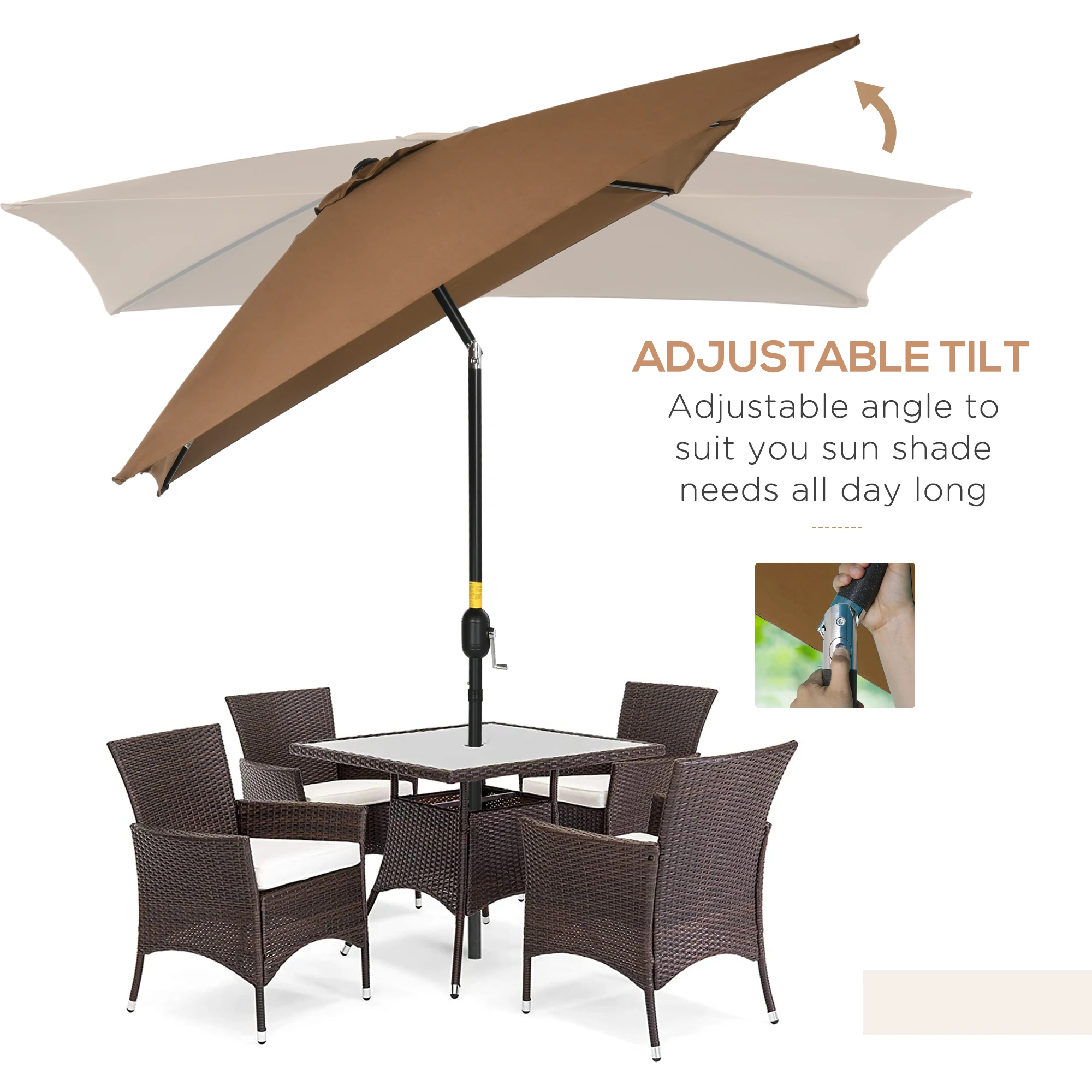Outsunny Sombrilla de Terraza Exterior 198x294cm Parasol de Terraza Exterior con Ángulo Ajustable Mástil de Aluminio y Anti-UV Sombrilla para Jardín Patio Café - imagen 4
